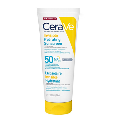 Krem dielli CeraVe Invisible Hydrating Sunscreen, SPF 50+, 75 ml, i bardhë