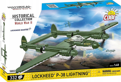 Сет за градење COBI Lockheed P-38 Lightning 5882, 335 делови, борбен авион