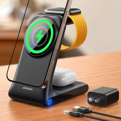 Karikues wireless 3 në 1 Joyroom JR-W15, MagSafe, 15W, i zi