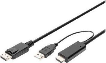 Kabllo adapter Digitus HDMI në DisplayPort, 2m, 4K, e zezë