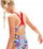 Kostum noti për goca Speedo Girl's Splashback, ECO Endurance+, me print shumëngjyrësh, blu me të kuqe
