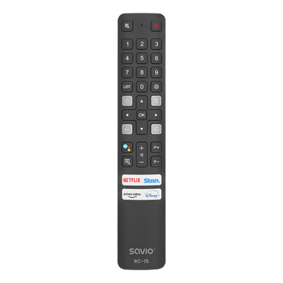 Telekomandë universale Savio RC-15, për TCL Smart TV, rreze 10m, e zezë