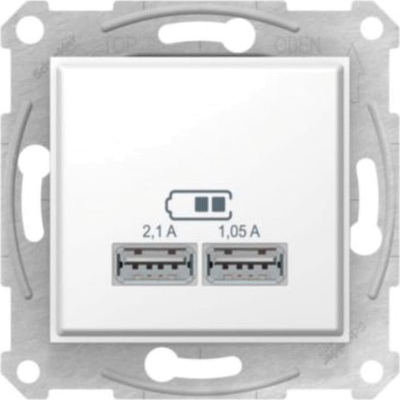 Prizë karikimi USB Schneider Sedna, 2 porta, 2.1A, e bardhë