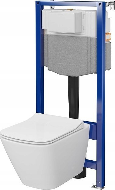 Set wc i varur Cersanit C17 Aqua 50 Pneu QF, kornizë me depozitë të fshehur, tas katror CleanOn me ulëse soft close, i bardhë