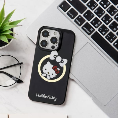 Mbulesë telefoni Hello Kitty HKHMP16SHFLBK për iPhone 16 6.1", hardcase MagSafe, e zezë