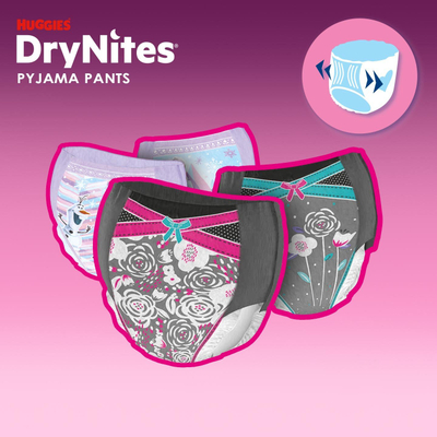 Ноќни пелени Huggies DryNites Girls Pyjama Pants, 4–7 години, 17–30 kg, 10 парчиња