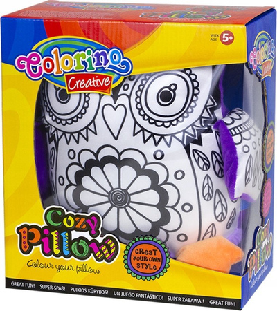 Сет перница за боење Colorino Owl Pillow, 6 маркери за текстил, бела