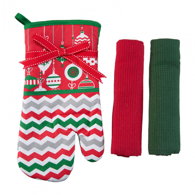 Set kuzhine Christmas MIX, 3 pjesë, dorezë furre dhe peceta kuzhine, motive Krishtlindjesh