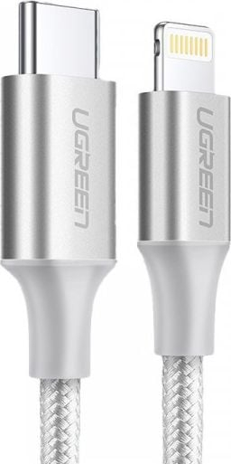 Kabllo USB Ugreen USB-A në Lightning, 1m, për karikim dhe të dhëna, ngjyrë argjendtë