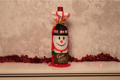 Кеса за подарок за шише Christmas Bag For Bottle Snowman, пластична, дизајн со снешко, повеќебојна
