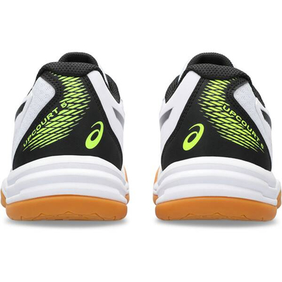 Atlete sportive ASICS Upcourt 5, US 12, për sallë, të bardha të zeza të verdha