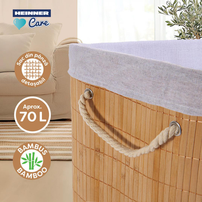 Shportë rrobash drejtkëndore Bamboo, 70L, 40x30x60cm, ngjyrë natyrale