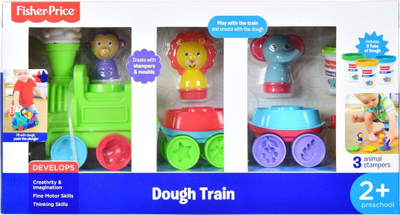 Set lodrash Fisher Price Train Dough, lokomotivë me vagona, brum formues, shumëngjyrësh