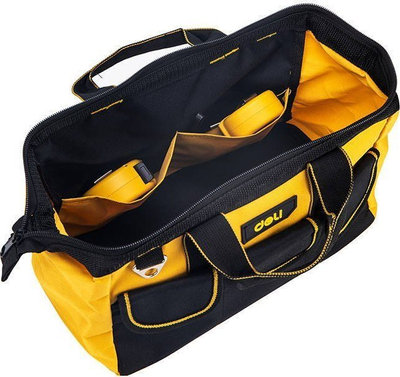 Çantë veglash Deli Tools EDL430013, 13", material Oxford, e zezë me të verdhë