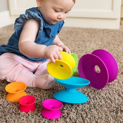 Lodër ndërtuese Fat Brain Toys Spoolz FBT181, set me 7 rrotulla, plastikë pa BPA, shumëngjyrëshe