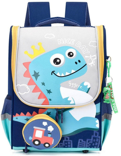 Çantë shpine shkollore LeanToys Dinosaur, 21L, me sakses lokomotive, shumëngjyrëshe
