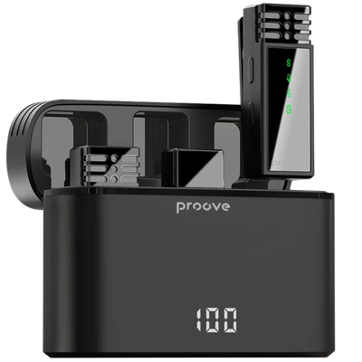 Mikrofon wireless Proove Record Type-C, set 2 copë me kuti për karikim