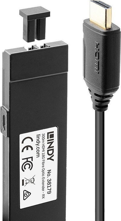 Ekstender HDMI Lindy 300m 18G, fibër optike, 4K 60Hz, i zi
