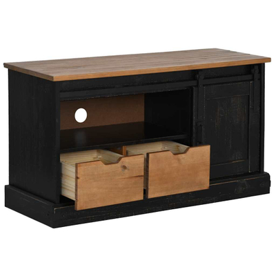 Kabinet TV vidaXL HALDEN, 110x40x60 cm, dru pishe masive, derë rrëshqitëse, i zi