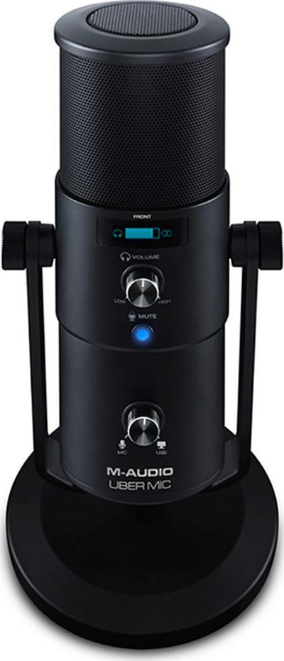 Mikrofon studio USB M-Audio Uber Mic, me dalje kufjesh 3.5mm, me rregull volum dhe buton mute, ngjyrë e zezë