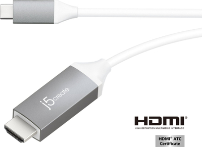 Kabllo USB j5create JCC153G, USB C në HDMI, 1.5 m, gri e bardhë