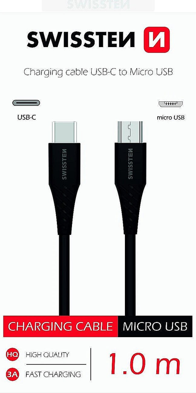 Kabllo SWISSTEN USB C micro USB, 1m, e zezë