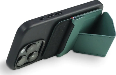 Portofol MagSafe Decoded Silicone Card Stand Sleeve, me mbajtëse këmbë, me bllokim RFID, jeshil Sage Leaf