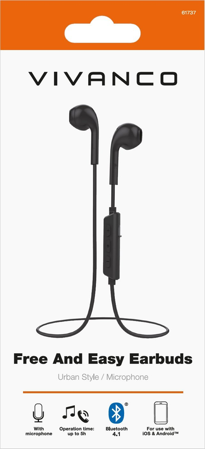 Kufje pa tela Vivanco Free &amp; Easy BTVVES10, Bluetooth 4.1, me mikrofon, të zeza