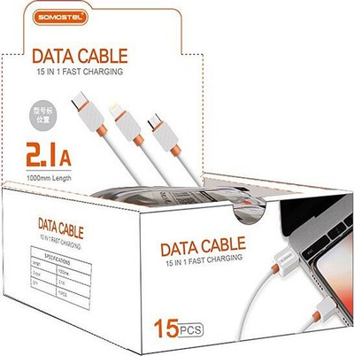 Kabllo USB Lightning Somostel, 2.1A, 1m, e bardhë, set 15 copë