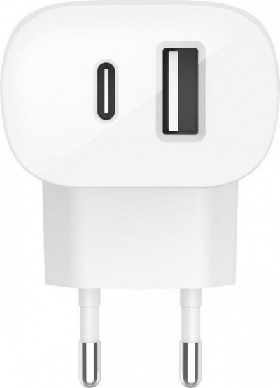 Karikues Belkin me prizë 1x USB-A dhe 1x USB-C, 18W, i bardhë