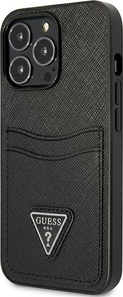 Kapak telefoni Guess Saffiano Triangle GUHCP13LPSATPK, për iPhone 13 Pro / 13 6.1", me xhep për kartela, i zi