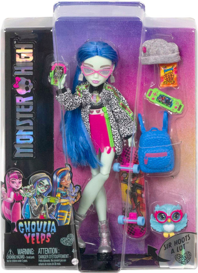 Kukull Monster High Ghoulia Yelps, me gjona, flokë blu