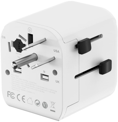 Përshtatës udhëtimi Gembird Grounded Universal, 20W, USB C PD, USB A QC, i bardhë