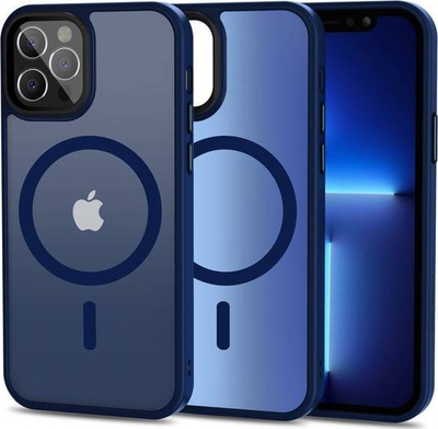 Mbulesë telefoni Tech-Protect Magmat MagSafe, për iPhone 12 12 Pro, mat gjysmë transparente, blu navy