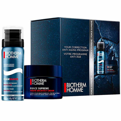 Set për meshkuj Biotherm Homme Force Supreme Rebuilder Set Gel Gift Set, shkumë rroje 50 ml + krem dite 50 ml