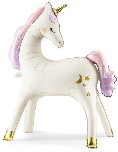 Balonë folie PartyDeco Giant Standing Unicorn, 37.5x34", 3D që rri vetë më këmbë, e bardhë