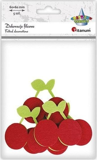 Set dekorativ prej filci Titanum Felt Cherries 3D, 5 copë, kuqe jeshile