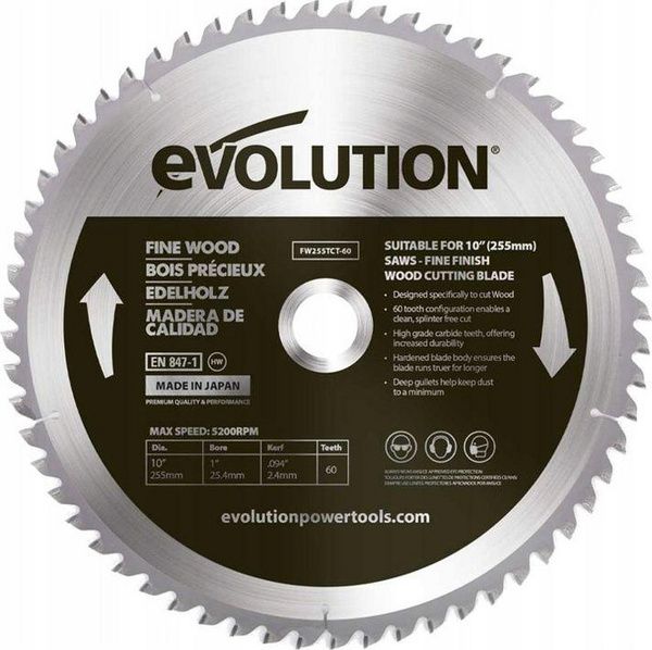Sharrë rrethore për dru Evolution Widia, 255 mm / 60z