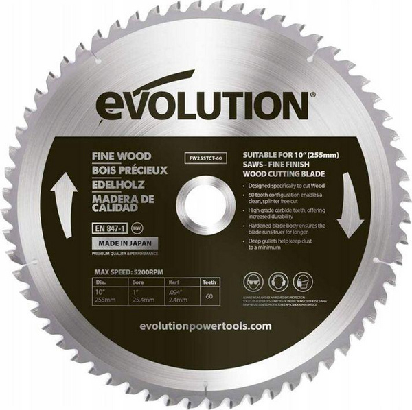 Sharrë rrethore për dru Evolution Widia, 255 mm / 60z