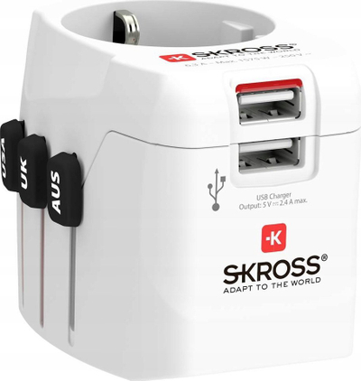 Adapter udhëtimi Skross Pro Light USB, universal 200 shtete, 1575W, dy porta USB