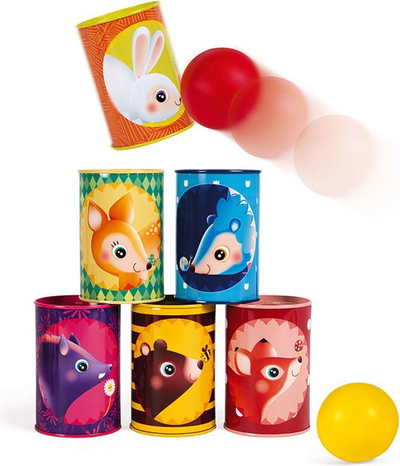 Lojë me kanaçe Janod J03206 Forest Tumbling Cans, metal, 3-8 vjeç, shumëngjyrëshe