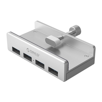 Hub USB Orico MH4PU, 4 porta USB A 3.0, me kapëse tavoline, ngjyrë argjendtë