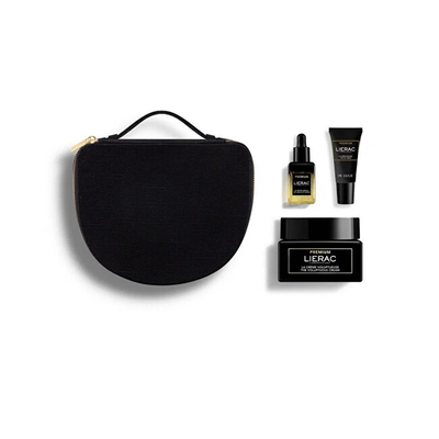 Set anti-rrudhë për lëkurë Lierac Premium Voluptuous, krem ushqyes për fytyrë 50 ml + serum ndriçues për fytyrë 13 ml + krem rigjenerues për sy 5 ml + çantë kozmetike
