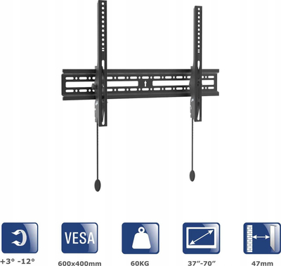 Mbajtëse murale TV Akyga AK-MB-07, 37-70", VESA 600x400, e zezë