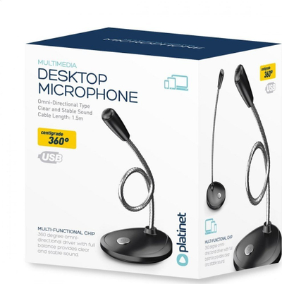 Mikrofon USB Platinet PMOD1 Office Home, me bazë tavoline, shumëdrejtimor, i zi