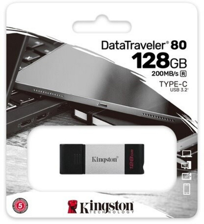 USB Kingston DataTraveler 80 - 128GB, i zi / argjendtë