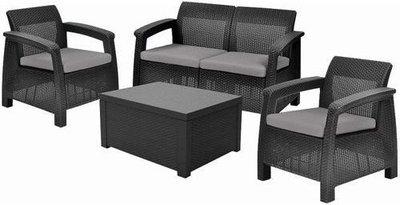 Set mobiljesh kopshti Bazkar CORFU SET BOX, plastikë ratan, 128x70x79cm, antracit me jastëkë gri