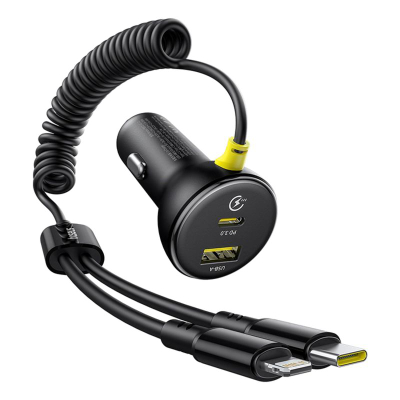 Karikues makine Baseus Circular, 60W, USB A dhe USB C, me kabllo USB C Lightning, i zi