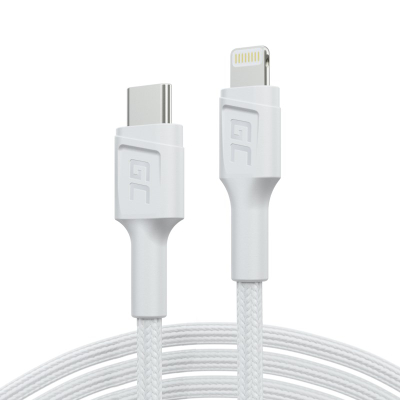 Кабел за полнење Green Cell PowerStream, USB C во Lightning, 1m, MFi, бел