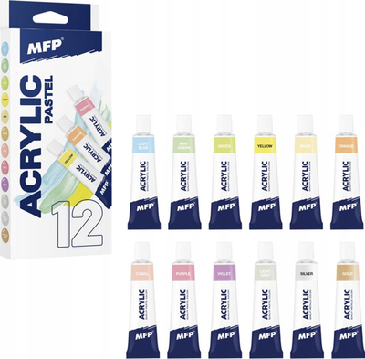 Set bojërash akrilik MFP Pastel, 12x12 ml, ngjyra pastel
